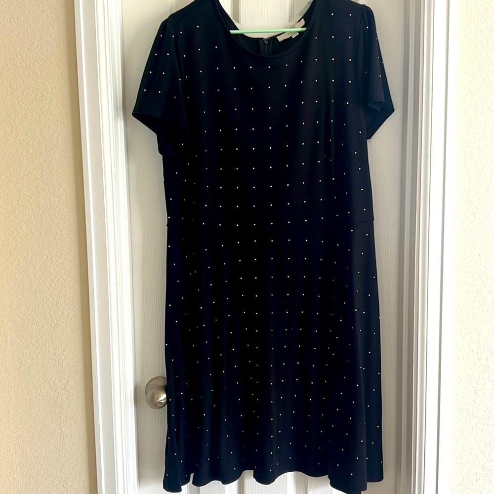 Black and gold polkadot dress